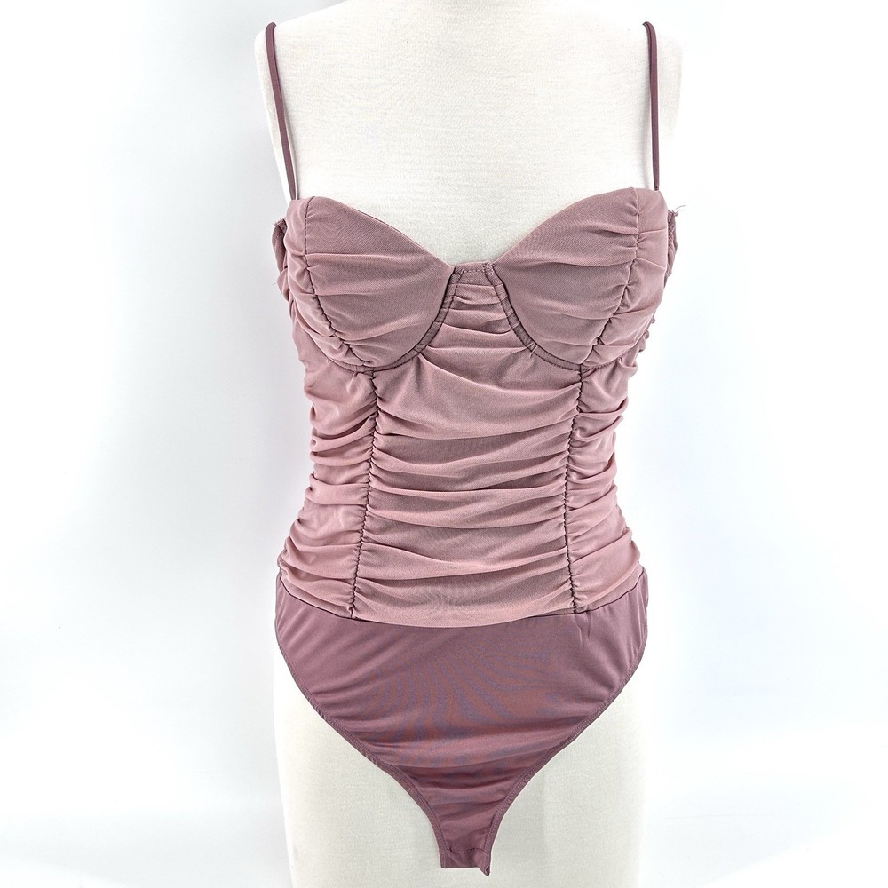 Coquette Balletcore Mesh Ruched Bodysuit L Soft Romantic Dusty Rose Lulu's